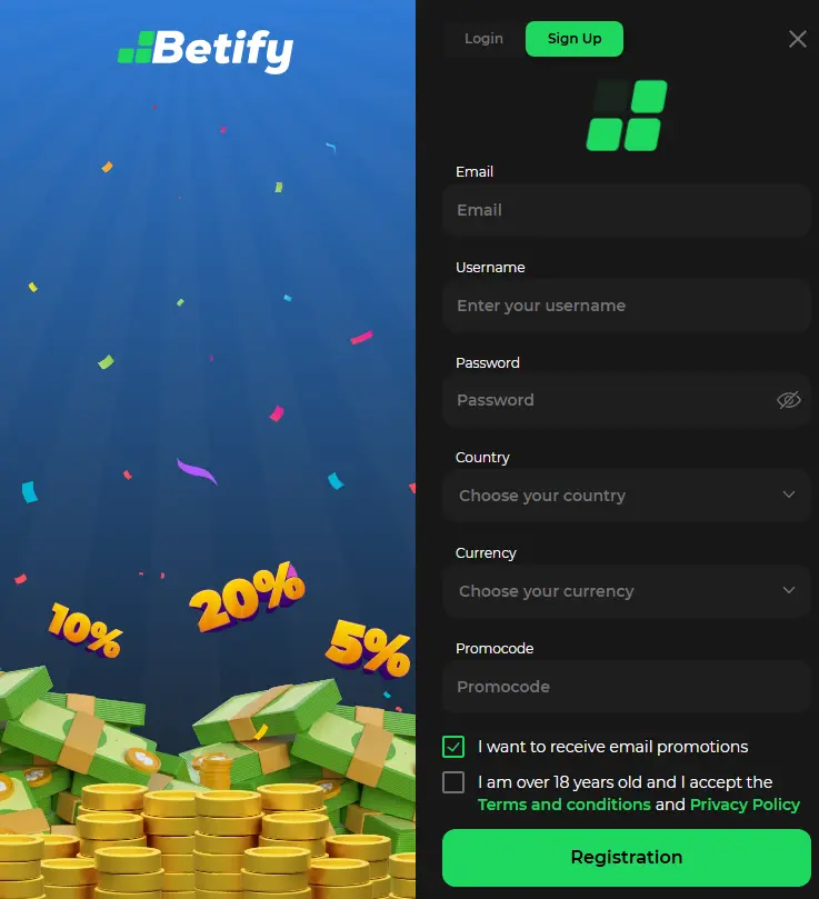 Persoonlijke gegevens en BETIFY CASINO